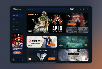 Steam app redesign app design games gaming homepage landing page redesign steam ui ux ui design