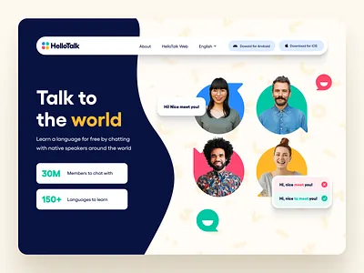 HelloTalk Hero Concept app brand brand guide brand identity branding colorful icon illustration landing page logo logo design modern shapes typography ui web design web designer