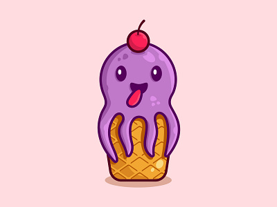 Octopus ice cream graphic design happy ice cream mascot octopus vector