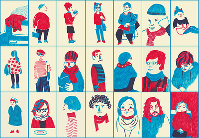 Leipzig in blue & red analogue illustration felt markers illustration people sketchbook