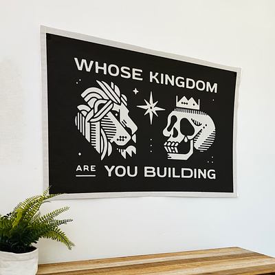 Whose Kingdom? advice flag illustration jesus kingdom lion question quote skull star texture vintage wisdom