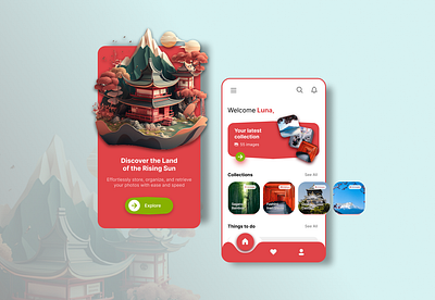 Japan Travel App 3d animation design gamification graphic design mobile app motion graphics travel app ui vector