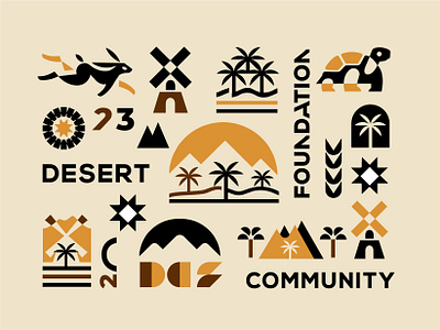 DCF branding desert design icon identity illustration logo marks mountain rabbit sun symbol tree turtle ui vector