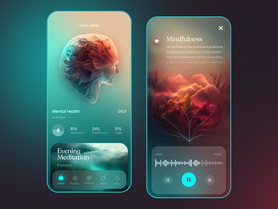 Mental Health App app app design application calm care design gradient green health healthcare illustration intrface ios meditation mental mentalhealth mobile sound ui ux