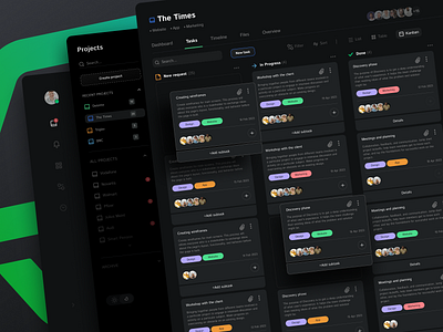 Task app board dark mode dashboard kanban list management new task project project list project management projects requests subtasks tags task task board tasks team users