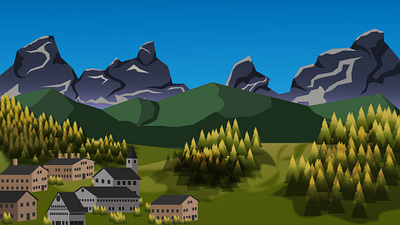 Hill side village Illustration digital art graphic design illustration vector