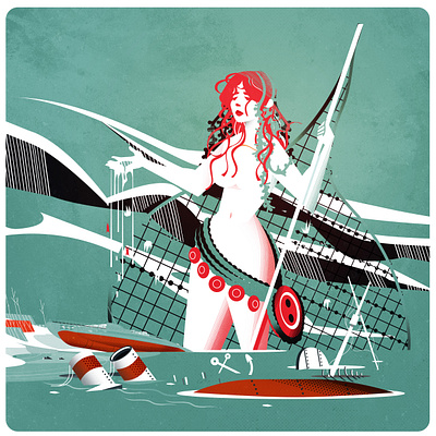 Ran, Goddess of the North Sea deity design goddess illustration illustrator minimalist mythology north sea ocean texture vector