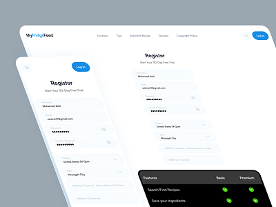 Register page - My Fridge Food create account form log in login material 3 minimal premium pricing plan sign in sign up signup ui uiux web design