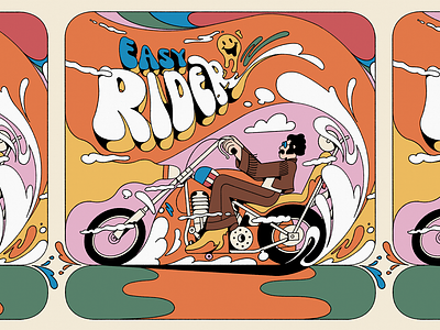 Easy Rider 60s action bronson album animation character design easy rider editorial illustration illustrator louis wes motion design motion graphics poster psychedelic style frame trippy