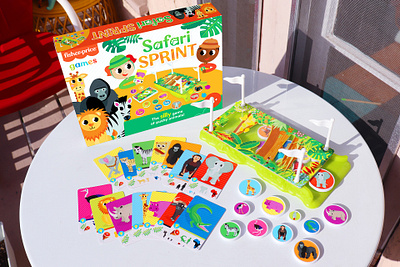 Safari Sprint Game Packaging africa animals cards childrens childrens game elephant fun game game packaging giraffe gorilla illustration jungle kids packaging preschool safari toy zebra