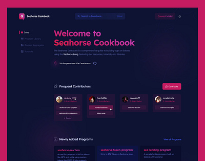 UI/UX Redesign of Seahorse Cookbook clean code cookbook crypto design github homepage landingpage library minimal pink program python seahorse solana tutorials ui uiux website