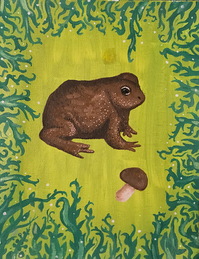 Frog Gouache Painting acrylic canvas cottage cottagecore forest frog gouache green hand painted illustration paint painted painting toad