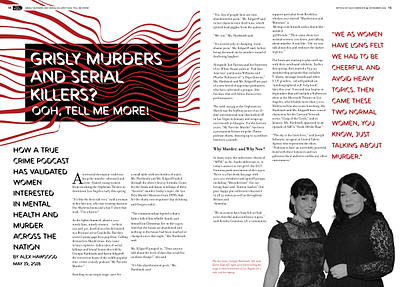 Murder Podcast Magazine Spread Layout/Design design graphic design interview layout layout design magazine magazine spread murder news podcast print spread student work