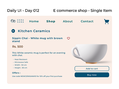 Daily UI, Day 12 - E commerce shop - Single Item 100daychallenge dailyui dailyuichallenge dailyuiday12 day12dailyui ecommerceui ui webui