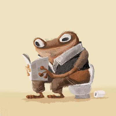 Toad reading on the toilet animal cartoon character illustration reading toad