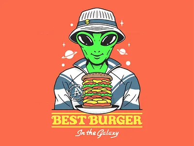 BEST BURGER IN THE GALAXY alien alterfan artist burger coverart design fast food galaxy hat hypebeast illustration logo streetwear ufo universe vector