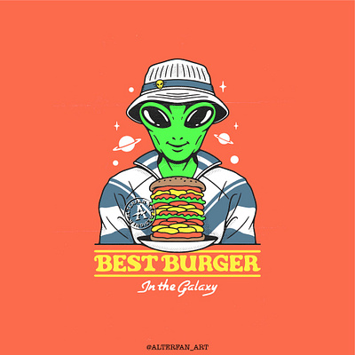 BEST BURGER IN THE GALAXY alien alterfan artist burger coverart design fast food galaxy hat hypebeast illustration logo streetwear ufo universe vector
