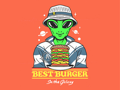 BEST BURGER IN THE GALAXY alien alterfan artist burger coverart design fast food galaxy hat hypebeast illustration logo streetwear ufo universe vector