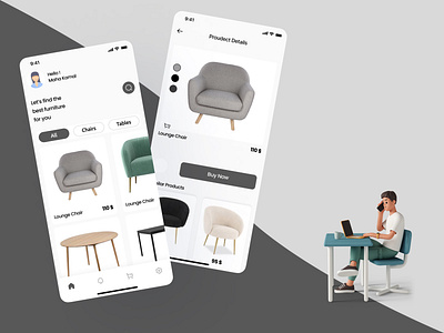 Furniture Shop - Mobile App 3d app design design app illustration mobile ui ux