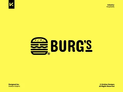 Burg's brand branding burger fast food food hamburger icon logo logo design mark minimal restaurant yellow