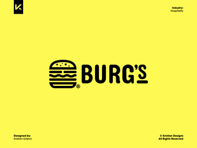 Burg's brand branding burger fast food food hamburger icon logo logo design mark minimal restaurant yellow