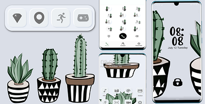 Green Cactus Theme android cactus design graphic design huawei icons illustration themes