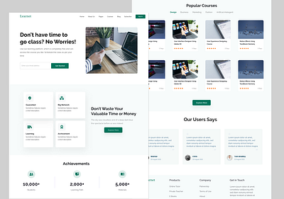 Learnet acheivements app branding design education graphic design illustration landing page learning logo online testimonial typography ui ux vector webpage website