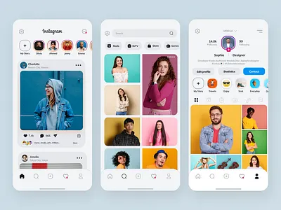 Instagram Redesign Concept app app design application design instagram instagram app instagram redesign mobile app mobile app ui photo video app responsive design social app ui ui design ui ux design