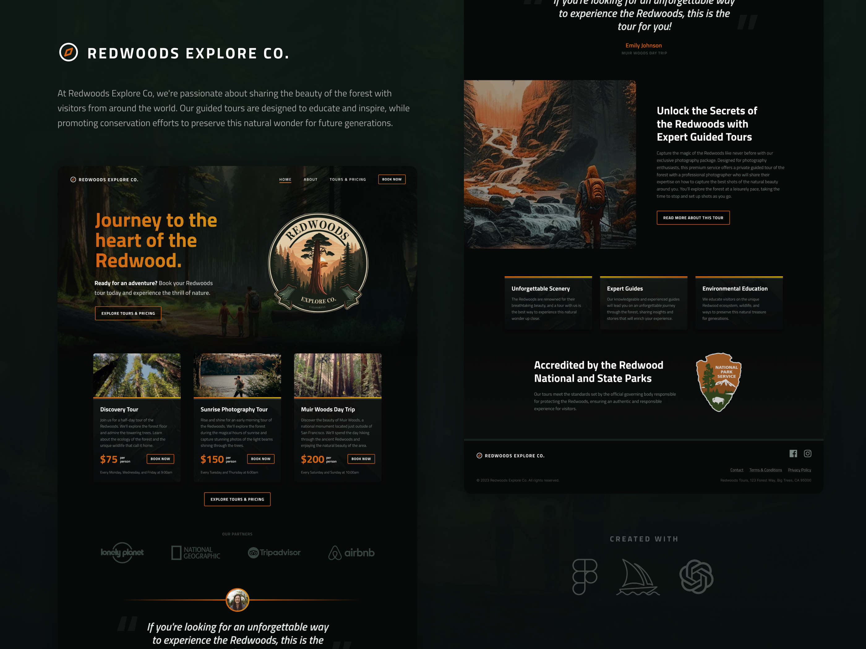 Redwoods Explore Co. - Guided Tours ecommerce nature travel ui ux webdesign