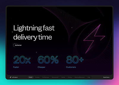 coProduct.co - Agency Landing Page Exploration ⚡️✨💎 agency animation blue dark mode design flash framer freelance glossy glow interaction landing page pink purple shine shiny star ui user experience ux