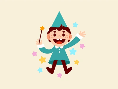 Wizard Kid branding cartoon character children children book cute design digital fairy tale fantasy flat funny illustration kawaii kid logo magic mascot pixie wizard