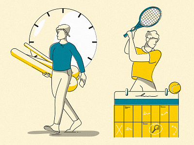 Time serve ball business calendar character clock design director icon illustration mailchimp minimal serve sport tennis ui ux work