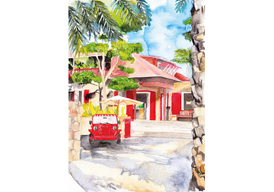 Watercolor of Saint-Barth : Eden Rock // Illustration aquarelle art drawing illustration painting