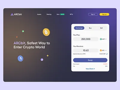 ARCbit Crypto Exchange animation bitcoin crypto crypto exchange ethereum gradiant design gradiants hero section interaction design landing design landing page ui uidesign