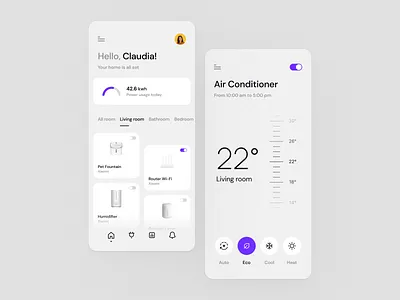 Smart Home Mobile App app automation chart clean dashboard design devices eco home ios mobile remote control room smart smart home tabs temperature toggle ui ux