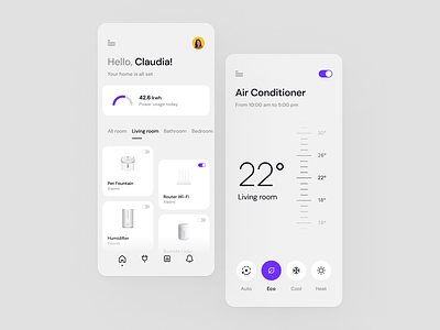 Smart Home Mobile App app automation chart clean dashboard design devices eco home ios mobile remote control room smart smart home tabs temperature toggle ui ux