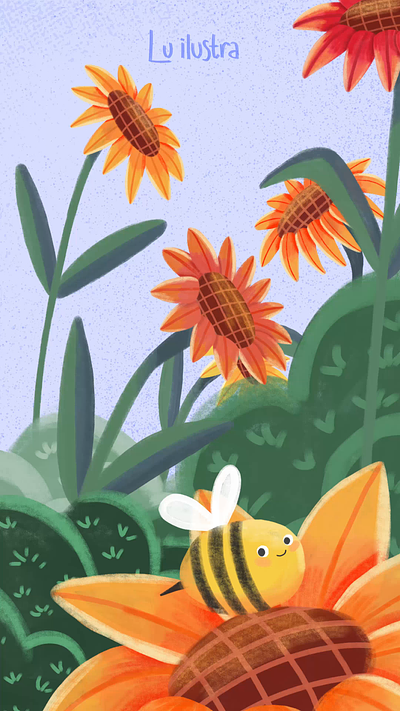 Sunflowers and a bee 2d after effects animación animation illu illustration motion graphics