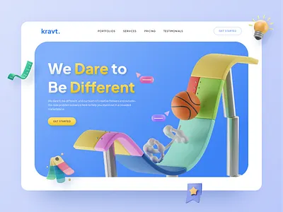 Kravt - Studio Agency Landing Page 3d 3d asset 3d illustration illustration lowpoly3d playful ui ui design web design