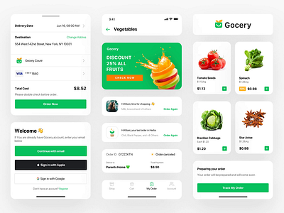 Gocery - Design System animation application delivery design flat fruit groceries grocery icon illustration interaction interface logo market motion graphics shop shopping ui ux vegatable
