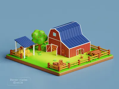Barn Isometric 3d 3d illlustration 3d render barn gradient isometric low poly lowpoly simple straw