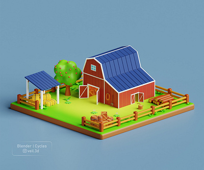 Barn Isometric 3d 3d illlustration 3d render barn gradient isometric low poly lowpoly simple straw