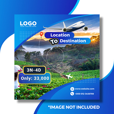 Aeroplan travel social media template. design destination flyer location to destination post design social media teamplate tour travel