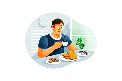 Man having breakfast at home honey