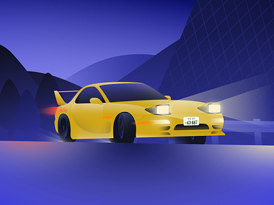 Akagi Redsuns No.2 anime artwork automotive car cars design digital flatdesign graphic design illustration illustrator intiald rx7 vector vehicle