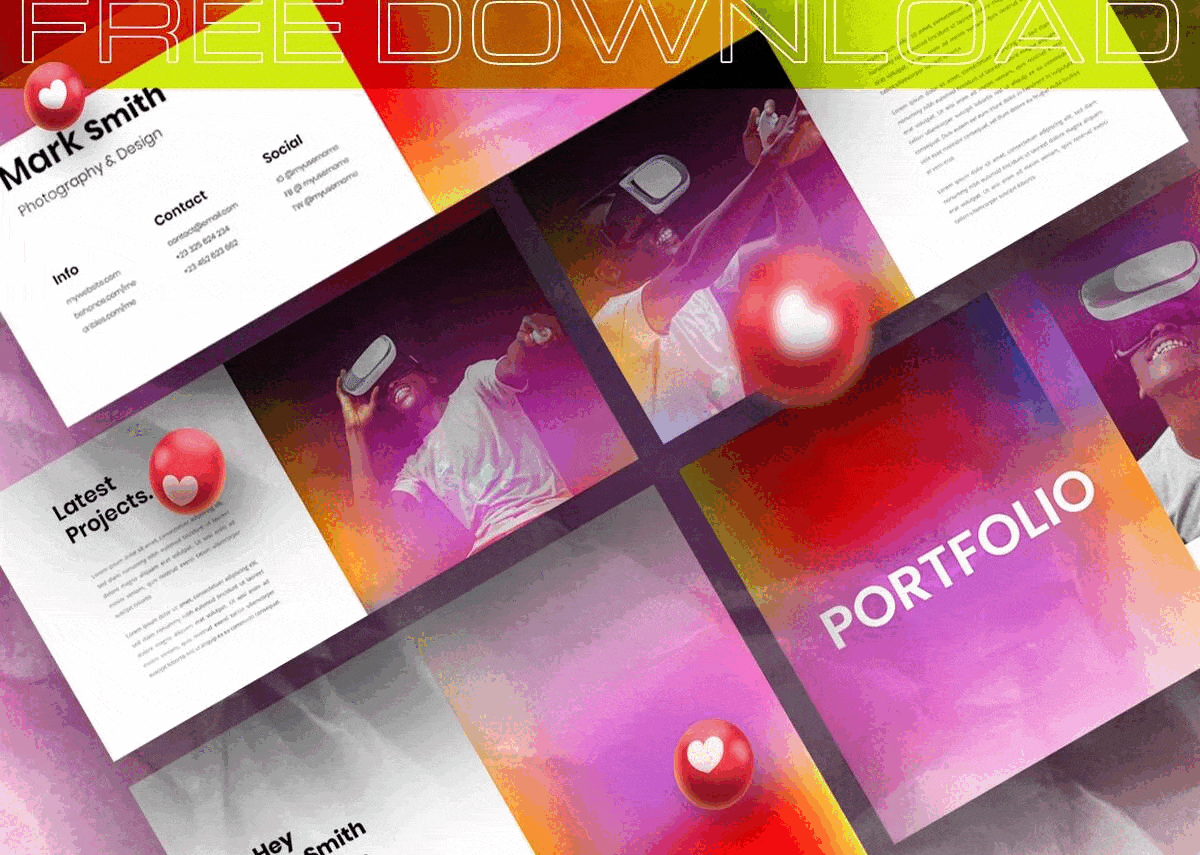 Free Download | Modern Gradient Portfolio Template advertisement animation art banner branding bundle cmyk collection creative design gif gradient graphic design illustration introduction motion graphics portfolio print rgb ui