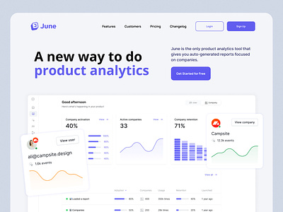 June: B2B SaaS Product Analytics Tool [Exploration Redesign] marketing site