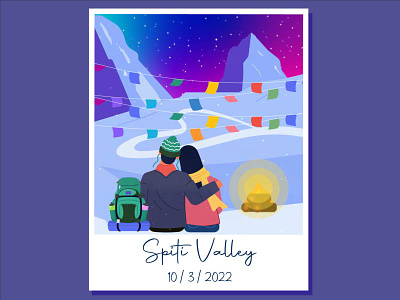 Trip in the mountains #3 2d animation character design colourscheme couples design flags illustrations love milky way noightsky prayerflags romance shooting star sky stars wind