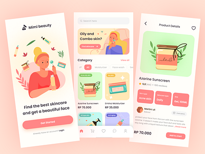Skincare app app design mobile ui