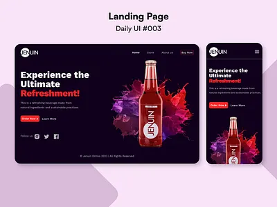 Landing page idea for soft drink - #dailyui #003 animation beverages brand landing page branding daily ui daily ui landing page dailyui energy drink graphic design landing page landing page design landing page idea landing page ui mobile landing page mobile ui motion graphics responsive ui soft drink ui