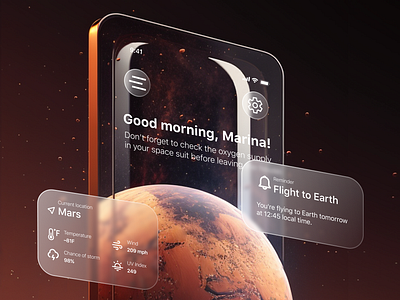 Planetary Weather App Concept 3d app design application astranaut design concept glass ios life on mars mobile nasa service design space space travel space x spacex ui ui design weather app